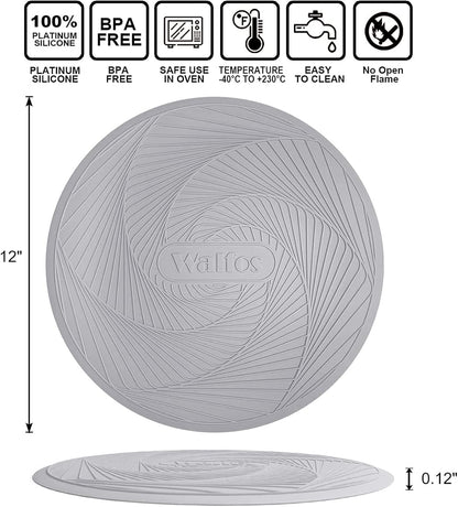 Walfos 12-Inch Silicone Microwave Mat & Pot Holders, Non-Slip Heat Resistant for Oven, Hot Pot, Bowl