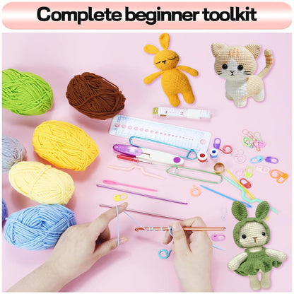 Crochet Kit for Beginners, 336Pcs Crochet Kits with 1500 Yards 30 Colors Yarn for Crocheting, 100Pcs Safety Eyes and Noses, knitting kit Accessories Include 30Pcs Crochet Hooks Waterproof Bag