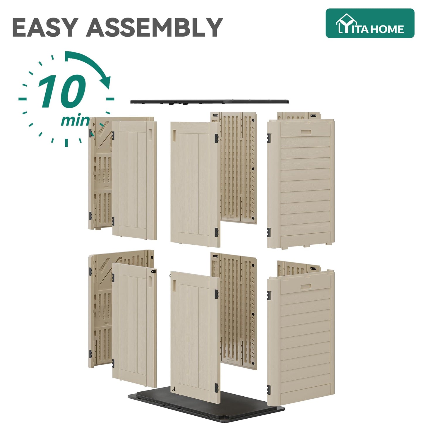 YITAHOME 60 cuft Vertical Outdoor Storage Shed w/o Shelf, Large Waterproof Storage Cabinet for Garden Shed, Tall Outdoor Storage Shed for Garage, Pool Storage, Resin, Lockable, Khaki & Brown