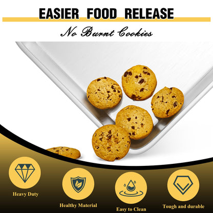 Commercial Quality Baking Sheet Pan Set, Natural Aluminum Cookie Sheet, Umite Chef Encapsulated Galvanized Steel Rim Warp Resistant Baker's Quarter Sheet Pan, Cookie Tray Pans for Baking, Roasting