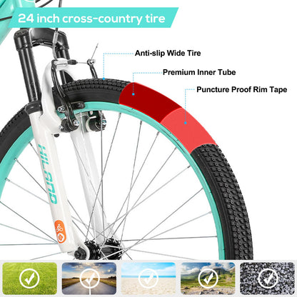 HH HILAND 24 Inch Mountain Bike for Kids Age 7-15 Year Old, Front Suspension Fork Kids' Bicycles for Boys Girls Mint Green