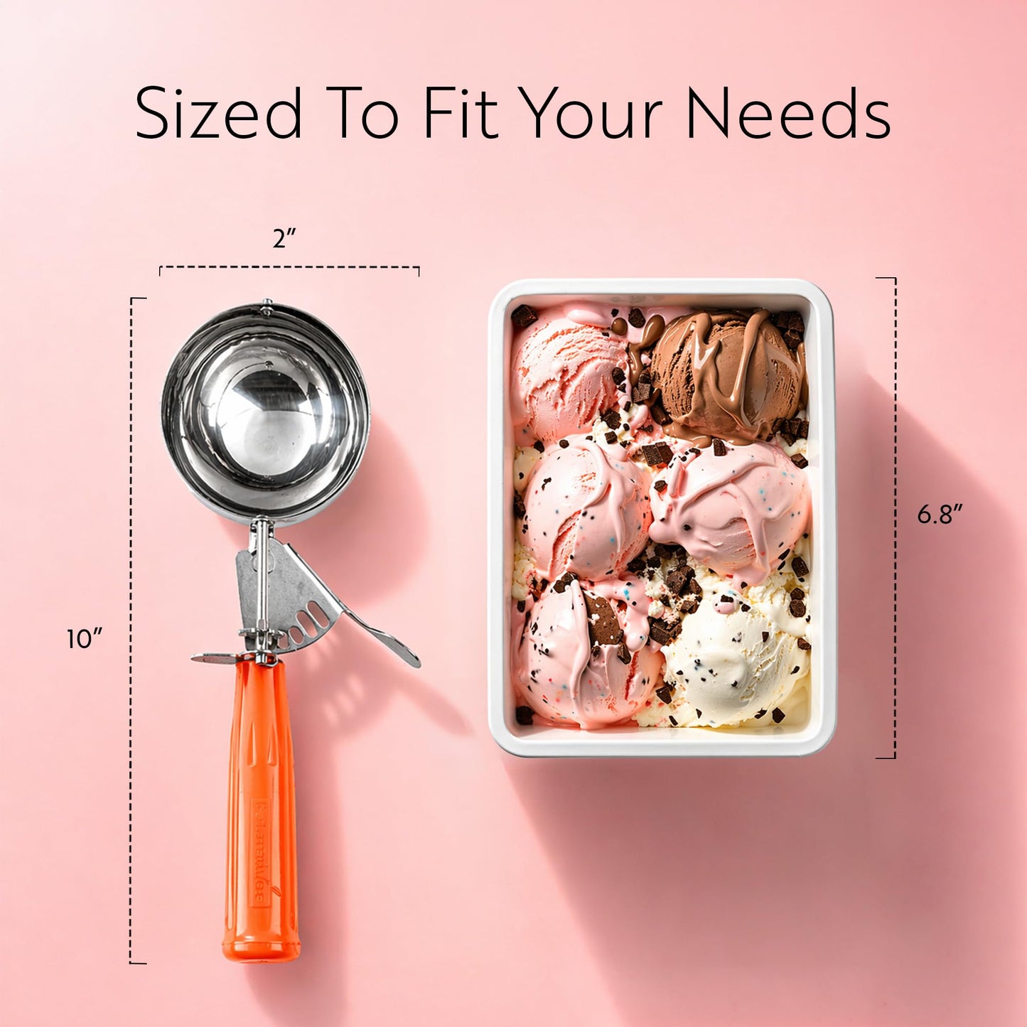 Restaurantware Met Lux 8 Ounce Portion Scoop 1 Durable Disher Scoop - Thumb Trigger Orange Stainless Steel Ice cream Disher For Portion Control For Ice Cream Mashed Potato And Cookie Batter