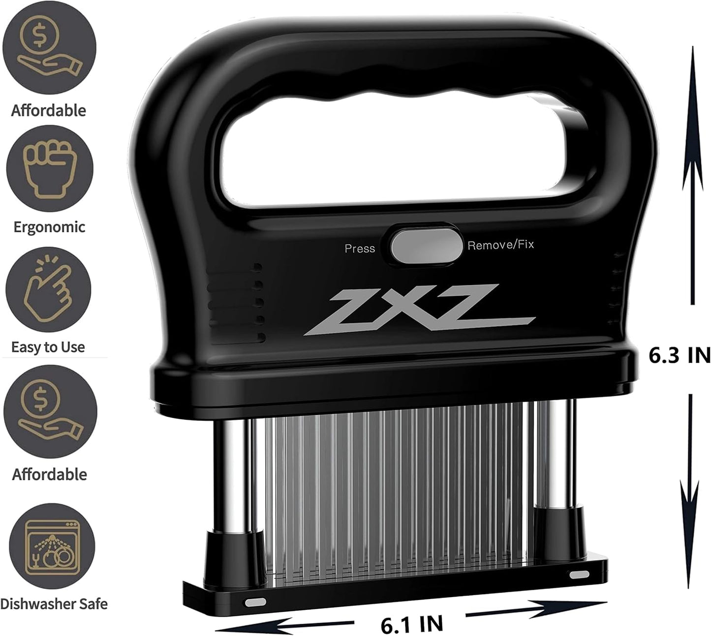 ZXZ Premium Meat Tenderizer Mallet - 48 Stainless Steel Blades for Marinated Meats, Ideal Kitchen Tool for Chefs.
