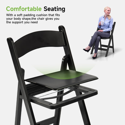 Real Relax Black Resin Folding Chairs with Cushion - Comfortable Foldable Plastic Chair - Stackable Chairs with Padded Seats - Indoor/Outdoor Chairs for Events, 600lbs Capacity(10 Pack)