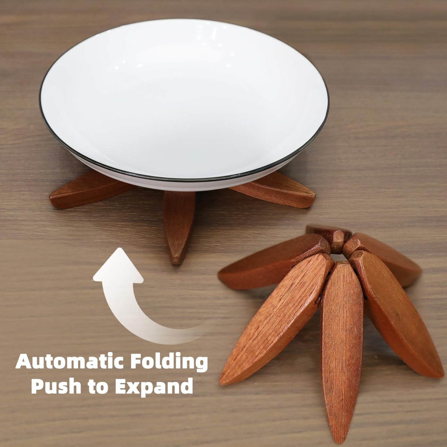 Quelgt Tree Shape Trivets - 3 Wooden Trivet + 1 Stand for Kitchen Decor