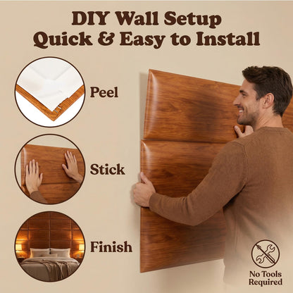 Xuhal 9 Pack 23.6 x 9in Full-Size Bed Wall Padding for Peel and Stick Headboard Rustic Wood Pattern Self-Adhesive Panels Stick on 3D Soundproof Wall Mount Bed Headboard for Bedroom Playroom