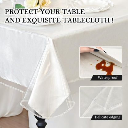 Clear Plastic Table Cover Protector 100% Waterproof Tablecloth Vinyl Rectangle Table Cloth Protector Crystal Clear Plastic Tablecloth Cover for Dining Tables Parties Camping 55" x 70" ,4-6 Seats