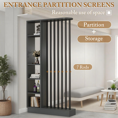 39.4in/100cm Entrance Hall Partition Screen, Wooden Room Divider with Storage Shelves, Modern Freestanding Wood Room Divider Screen, Privacy Screens Room Partition Post (Grey, 100cm/39.4in)