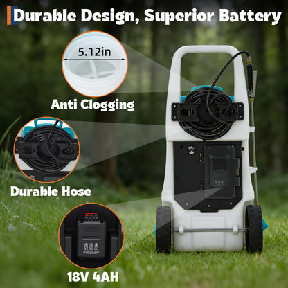 Garvee 13 Gallons Battery Powered Sprayer with Wheeled Cart, 18V 4Ah Electric Sprayer with 6 Nozzles & 2 Wands, 4-6 Hour Runtime, 80PSI Adjustable Pressure, Trigger Lock, Yard Sprayers for Lawn
