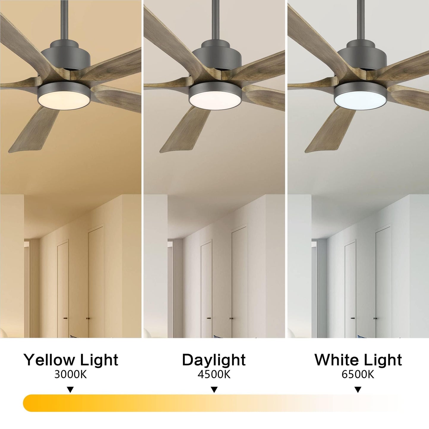 ELEHINSER 60" Modern Ceiling Fan with Light and Remote Control, 5 Solid Wood Blades 6-Speed Noiseless Reversible DC Motor, Ceiling Fan for Kitchen Dinning Living Room, Charcoal Finish with Wood Blades