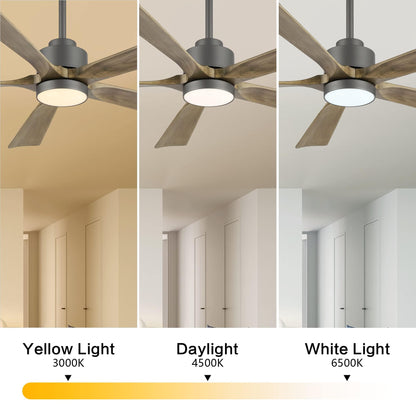 ELEHINSER 60" Modern Ceiling Fan with Light and Remote Control, 5 Solid Wood Blades 6-Speed Noiseless Reversible DC Motor, Ceiling Fan for Kitchen Dinning Living Room, Charcoal Finish with Wood Blades