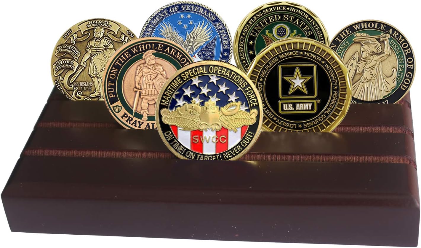 4 Rows Coin Holder, US Army Military Collectible Challenge Coin Display Case, Holds 12-16 Coins