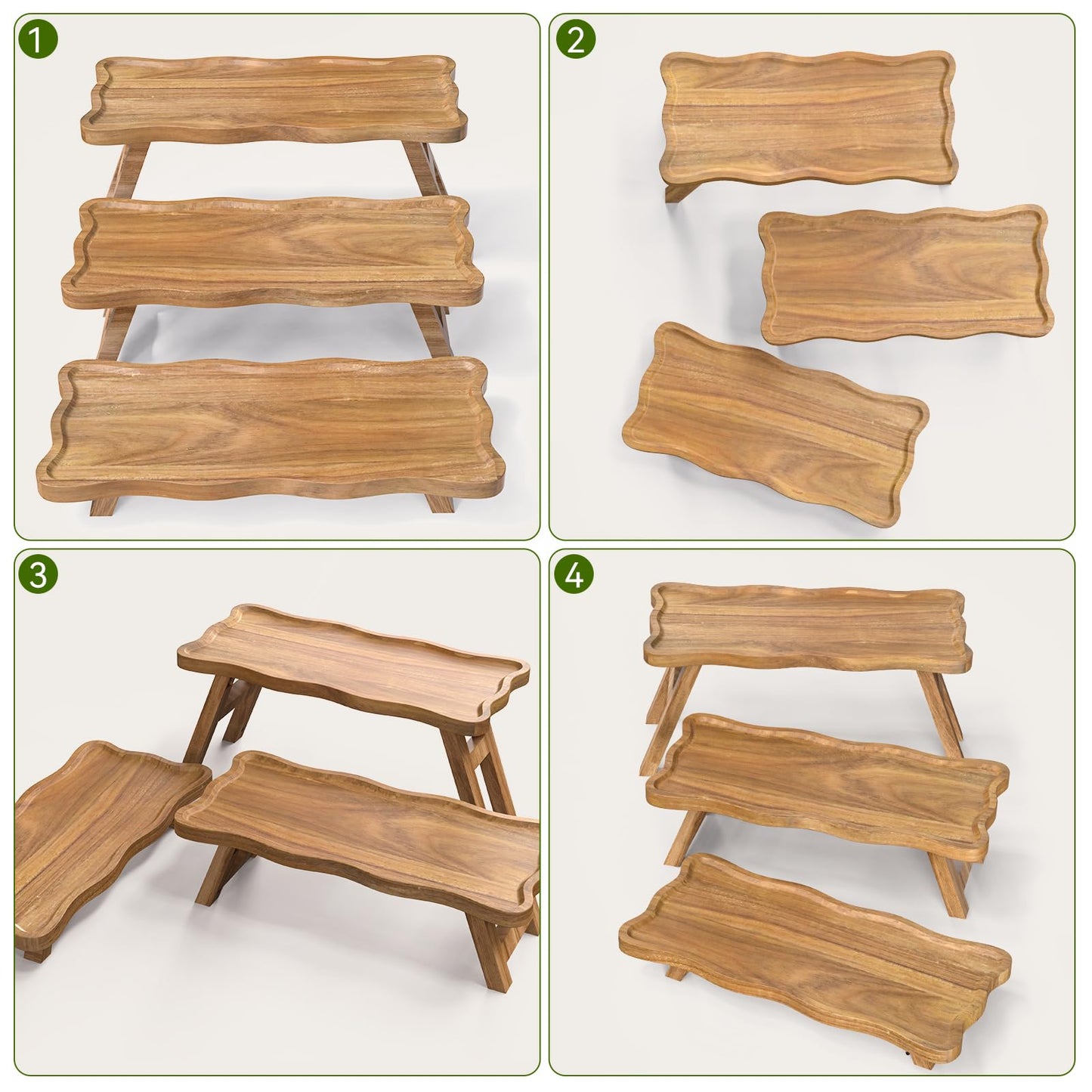 Acacia Wood 3 Tier Cupcake Stand, Serving Tray for Party, Foldable Dessert Table Display Set, Tiered Tray Decor for Party, Birthday, Wedding, Christmas