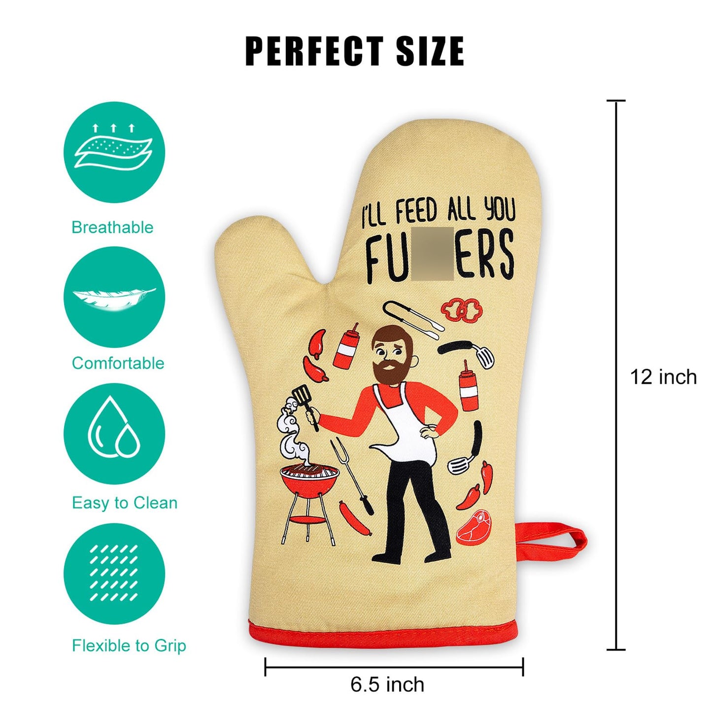 Miracu Funny Oven Mitts, Presents for Chefs, Cooking Gadgets, BBQ Oven Mitt, Unique Gifts for Cooks Dad Brother Him, Manly Fathers Day, Housewarming Grilling Kitchen Chef Gifts for Men Who Cook Grill