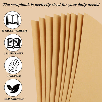 Joyberg Scrapbook 80 Pages, Scrapbooking Supplies 10 x 10 In, Scrapbook Album Suitable for Album Memory Book Wedding, Anniversary Family, DIY Craft Projects (Brown)