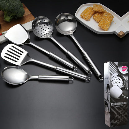 Stainless Steel 5-Piece Utensil Set: Heat Resistant Cooking Tools, Slotted Spoon, Spatula, Large Spoon