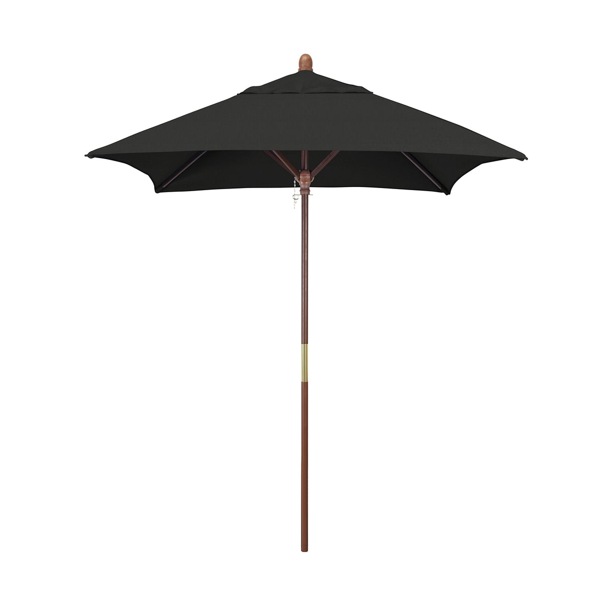 California Umbrella 6' Sq Wooden Market Umbrella, Push Open Pin Stop , Sunbrella Black (Model: MARE604-5408)