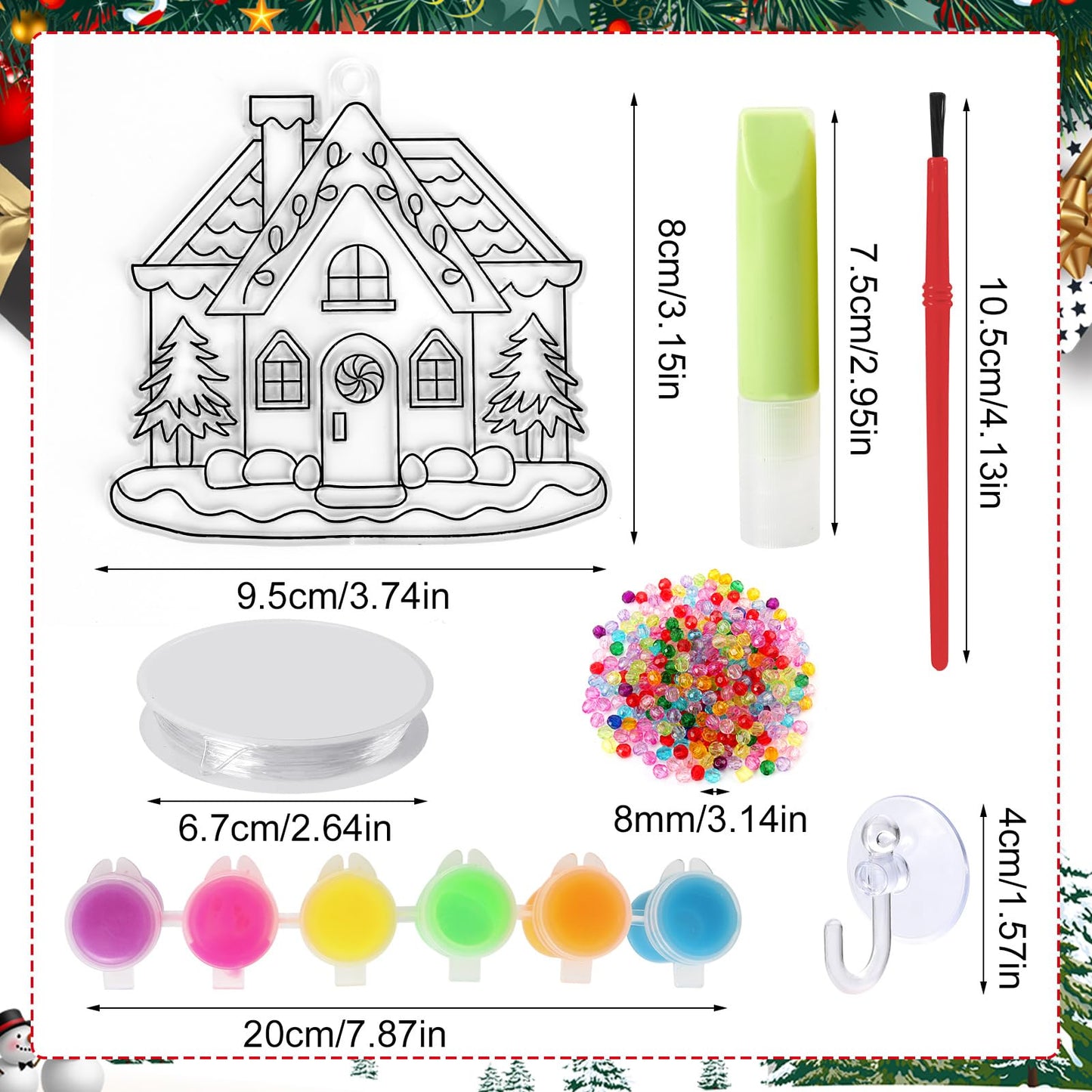 Nlicrst 32 Sets Christmas Suncatchers Ornaments Decorations DIY Window Paint Art Christmas Craft Kits DIY Santa Snowman Sun Catchers for Xmas Activities Art Project