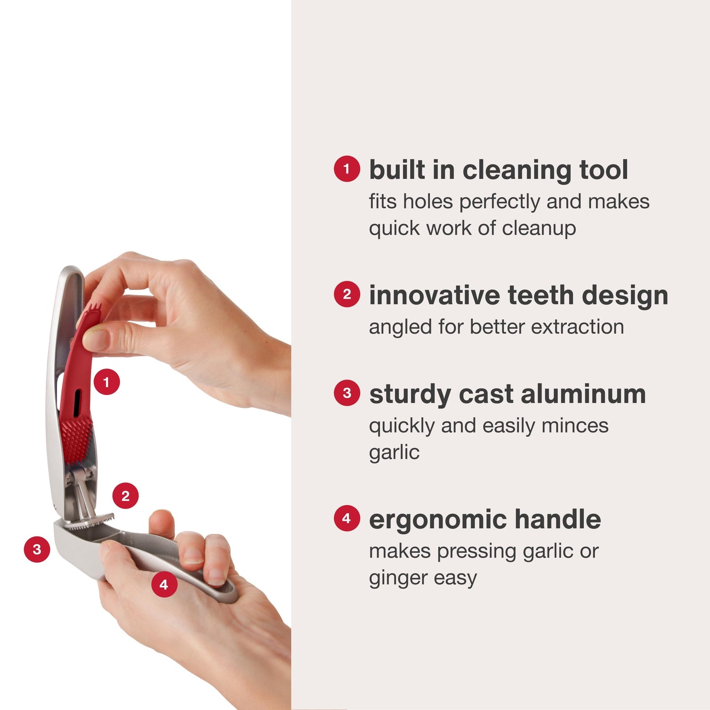 Zyliss Susi 3 Garlic Press - Aluminium Press with Built-In Cleaning Tool - Garlic Crusher, Mincer & Peeler for Unpeeled Cloves