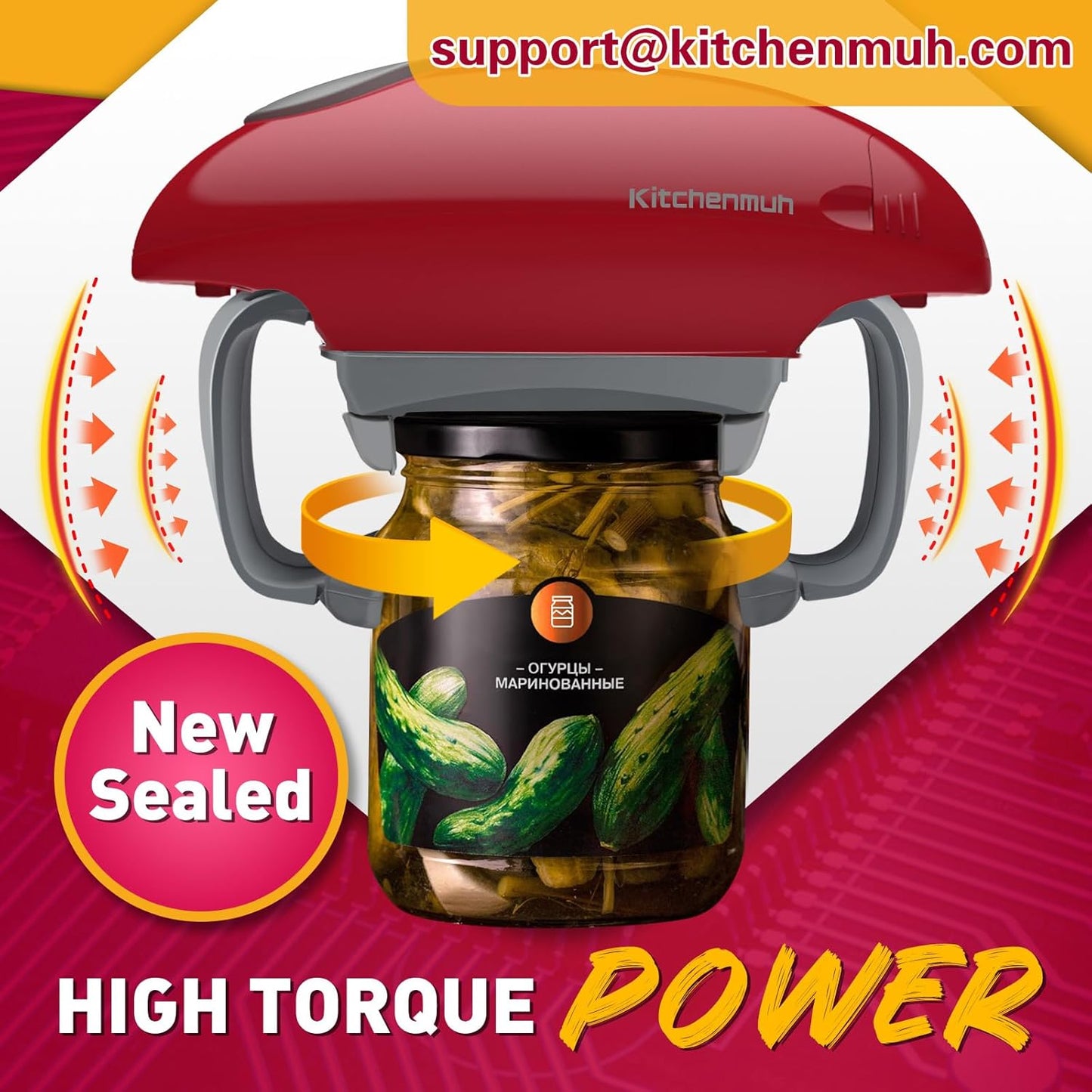 Higher Torque Electric Jar Opener for Seniors - Automatic Jar Opener for Weak Hands, Battery Operated, Red