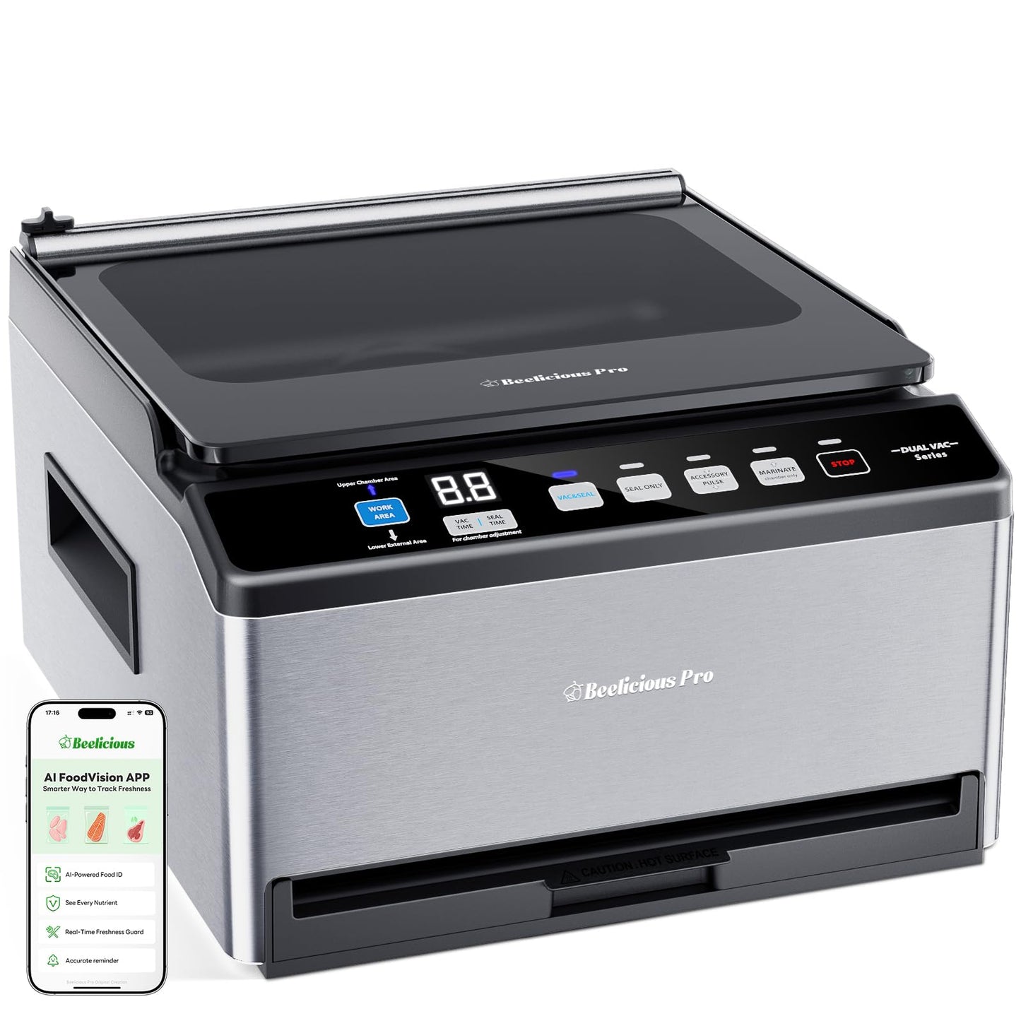 DualCore CVS101 Chamber Vacuum Sealer for Liquids & Sous Vide, 6L Dual Vacuum Zones & Extra-Wide Bag Clamp, 230W Dual-Core Dry Pump x4, Commercial-Grade Food Packaging Machine for Home Use