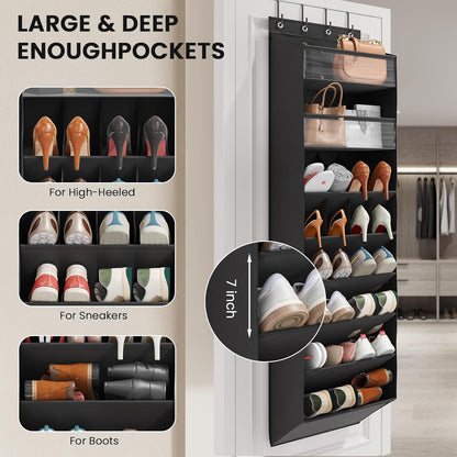 16-20 Closet Mefirt Pairs Over the Door Shoe Organizer, Clear Pockets Shoe Rack for Door, Hanging Shoe Rack for Boots