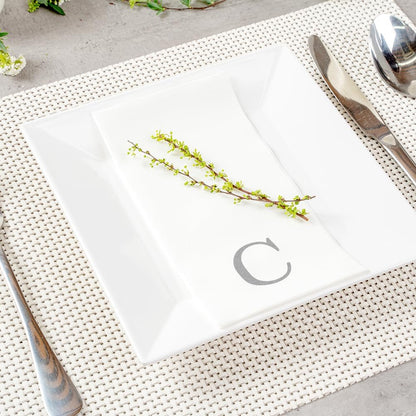 15.8 7.9 Inch 50 Luxenap X Linen-Feel Guest Towels, Lettered Hand Towels - Silver Letter 'C', Sans Serif Font, White