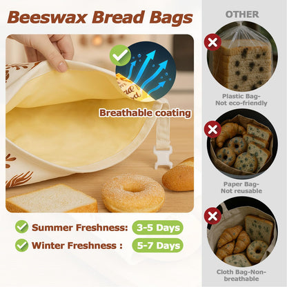 Beeswax Bread Bags for Sourdough & Homemade Bread XL 17x13 Inch, Reusable Bags for Homemade Bread Sourdough, 2 Packs Cotton Bread Storage Bags for Freezer & Refrigerator (Red)