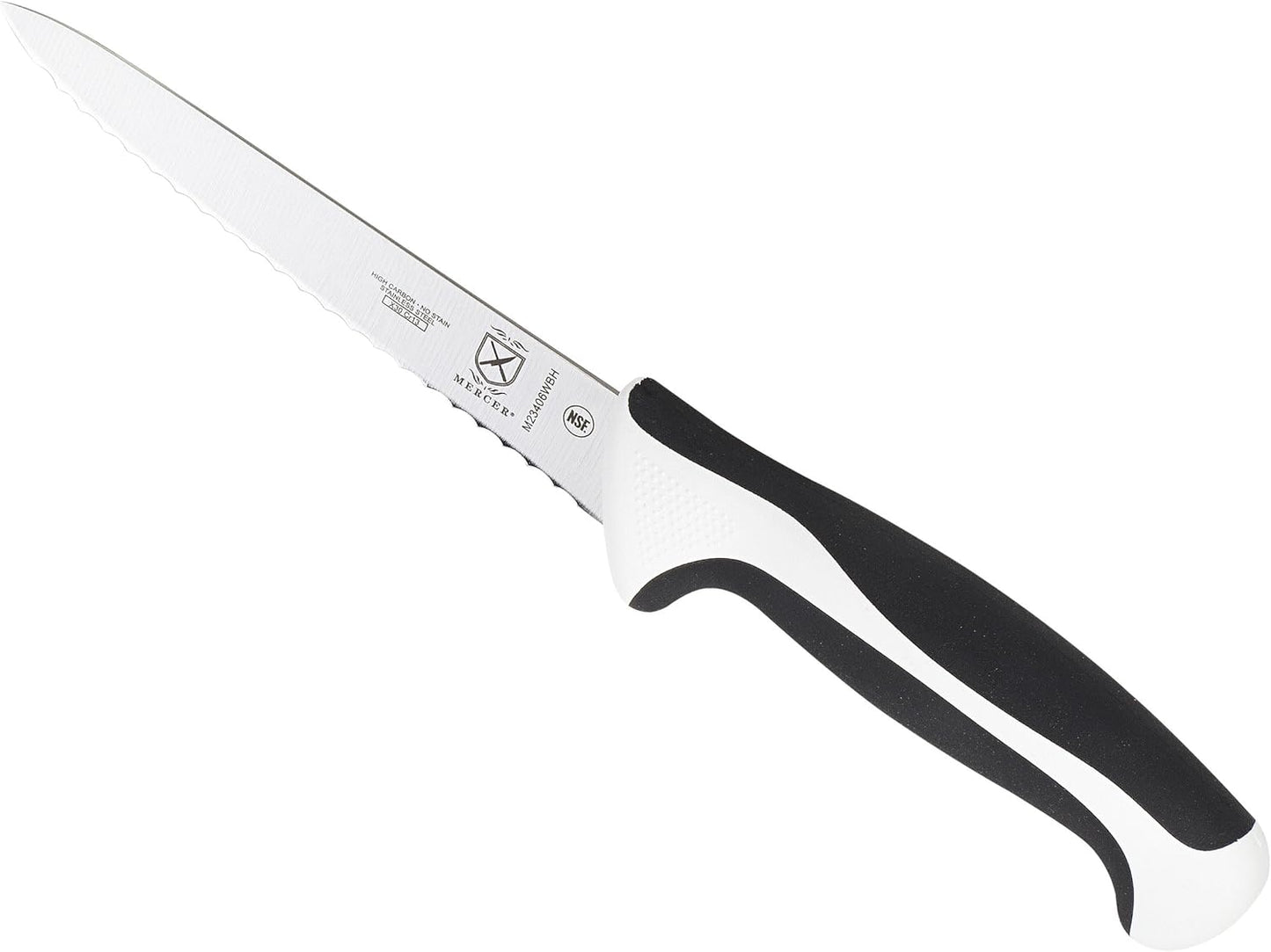 Mercer Culinary M23406WBH Millennia Utility Knife, 6-Inch Wavy Edge, White Handle