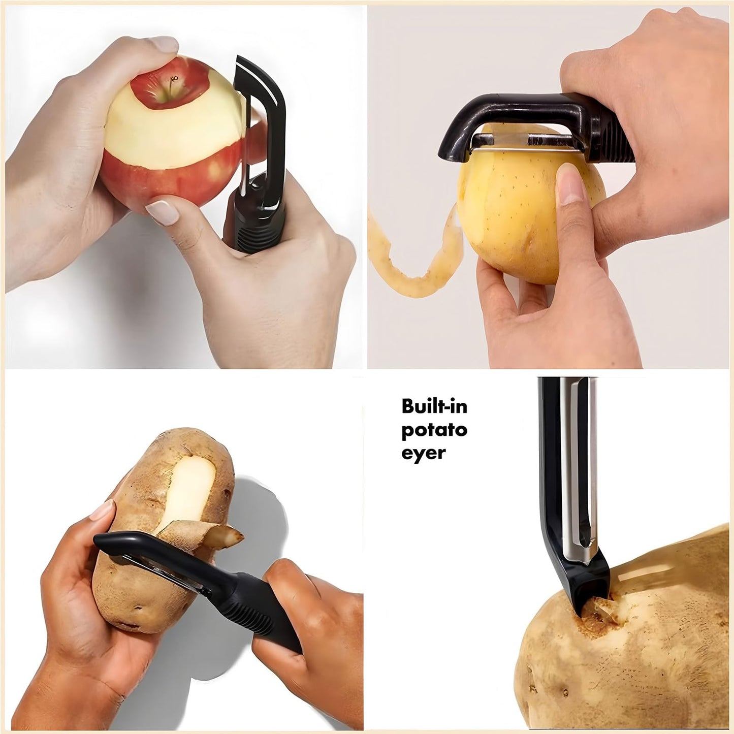 ANMIOU Swivel Vegetable Peeler with Non-Slip Ergonomic Handle, Rust-Proof Steel Blades, Built-in Potato Eye Remover, Plastic Blade Guard, Kitchen Peeler for Potato, Carrot, Apple, Veggie, Fruit, Black