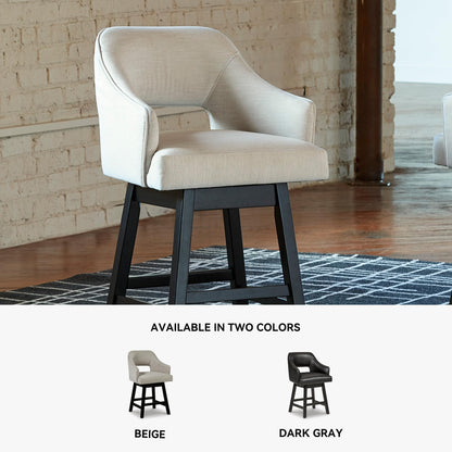 Signature Design by Ashley Tallenger 25" Upholstered Swivel Counter Height Bar Stool, 2 Count, Beige & Dark Brown