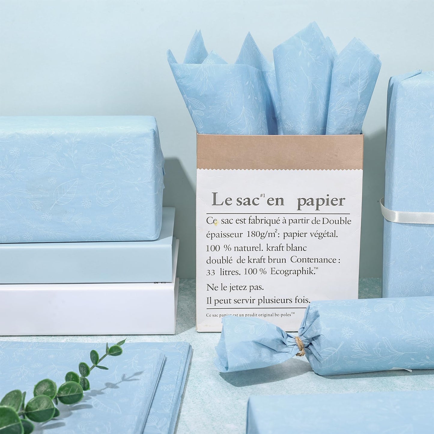 Generic 100 Sheets Dusty Blue Wildflower Tissue Paper Floral Gift Decorative Wrapping Paper Botanical Flower DIY Art Craft Tissue for Packaging Spring Wedding Birthday, 13.7 x 19.6 in