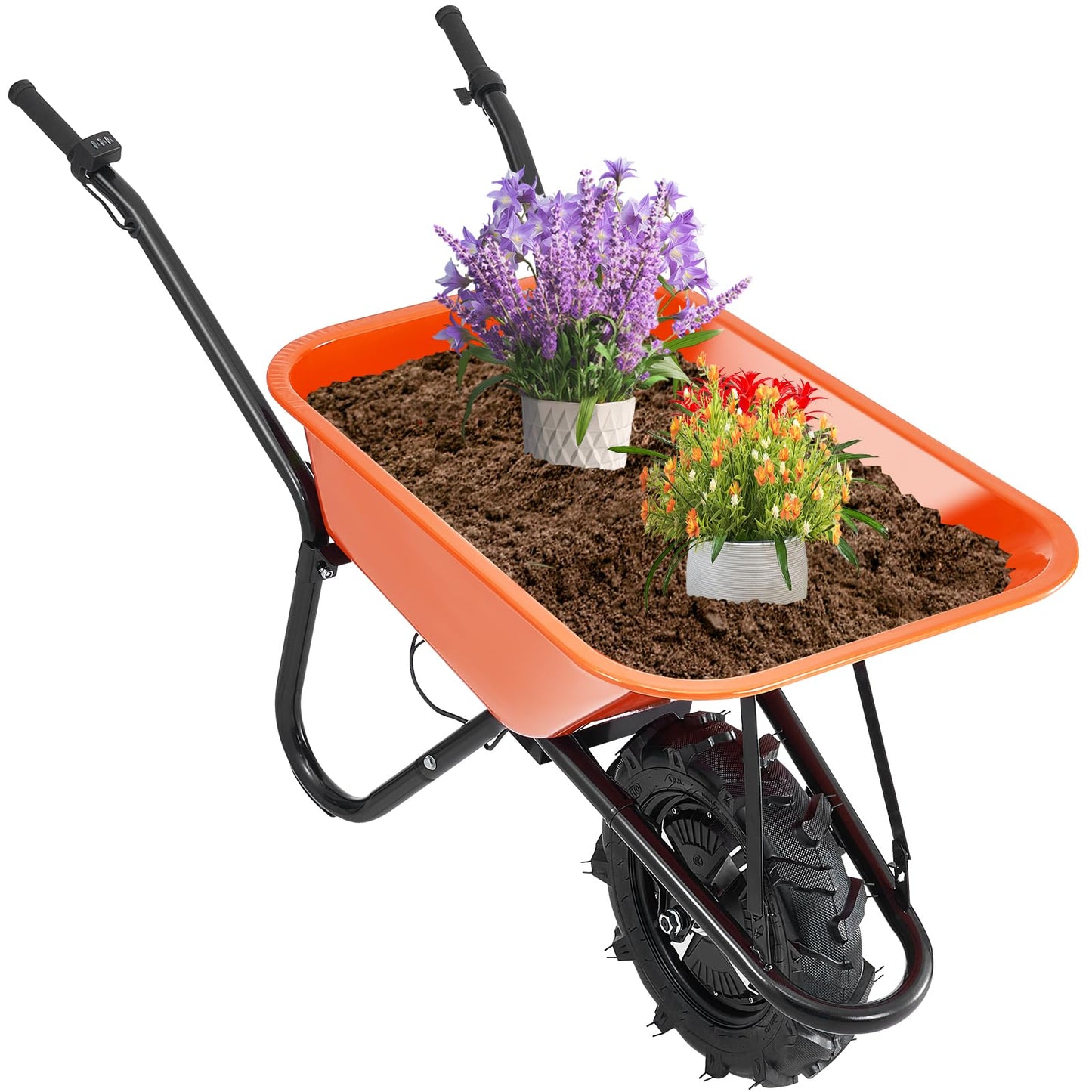 VEVOR Electric Wheelbarrow Cart, 500W Powered Utility Garden Wagon Dump Cart, 4 Cu. Ft. Load & 330 lbs Capacity with Metal Handle & 16" Track Wheels, One Wheel Barrow Yard Cart & Wagons for Lawn Farm