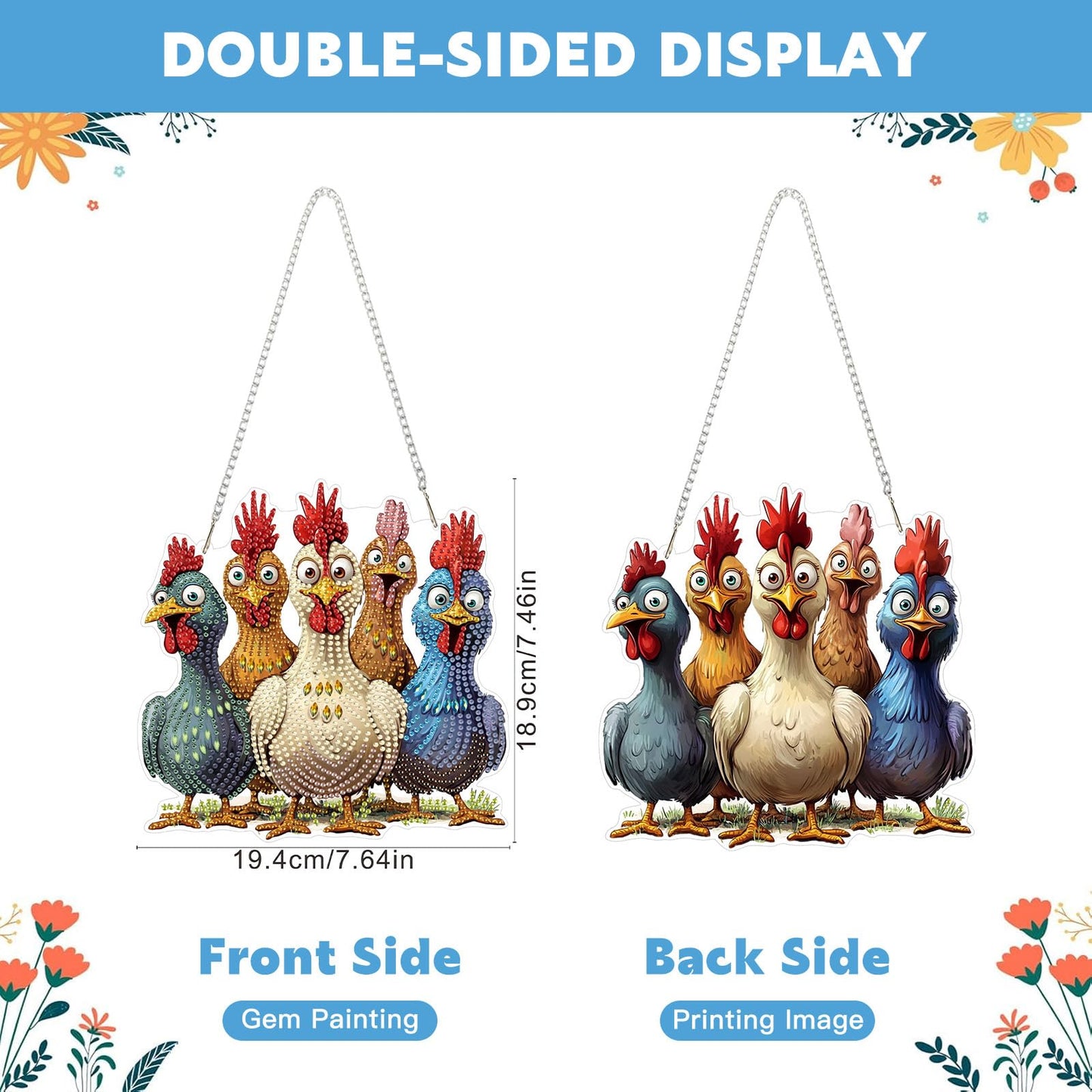 NAIMOER Chickens Diamond Art Hanging Kits for Adults, 5D Special Shaped Rhinestone, DIY Acrylic Spring Diamond Art Painting Window Pendants Home Garden Wall Hanging Ornament Kits, Double Sided