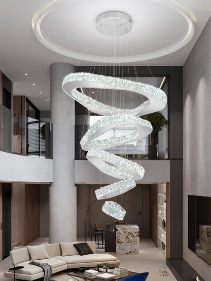 Shial Lighting Large Crystal Chandelier Modern LED Dimmable Contemporary Chandelier Large Pendant Light for Living Room Foyer Staircase Silver Dia 40"