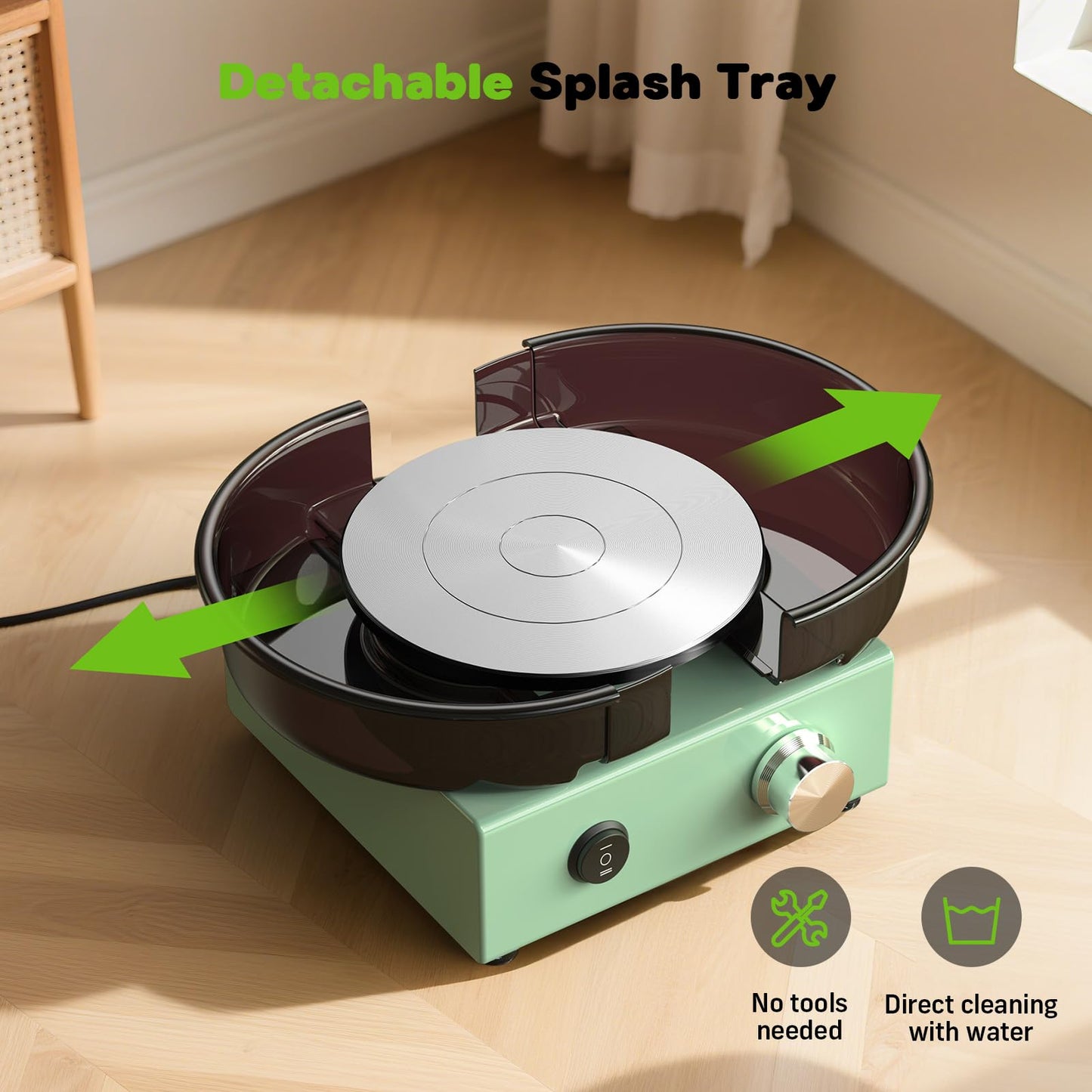 Alldeer Mini Pottery Wheel Kit - 6" Turntable Two-Way Rotation Clay Wheel, Metal Frame, Removable Splash Tray Ceramic Making Kit with 18PCS Sculpting Tools, Pottery DIY Machine for Kids and Beginners