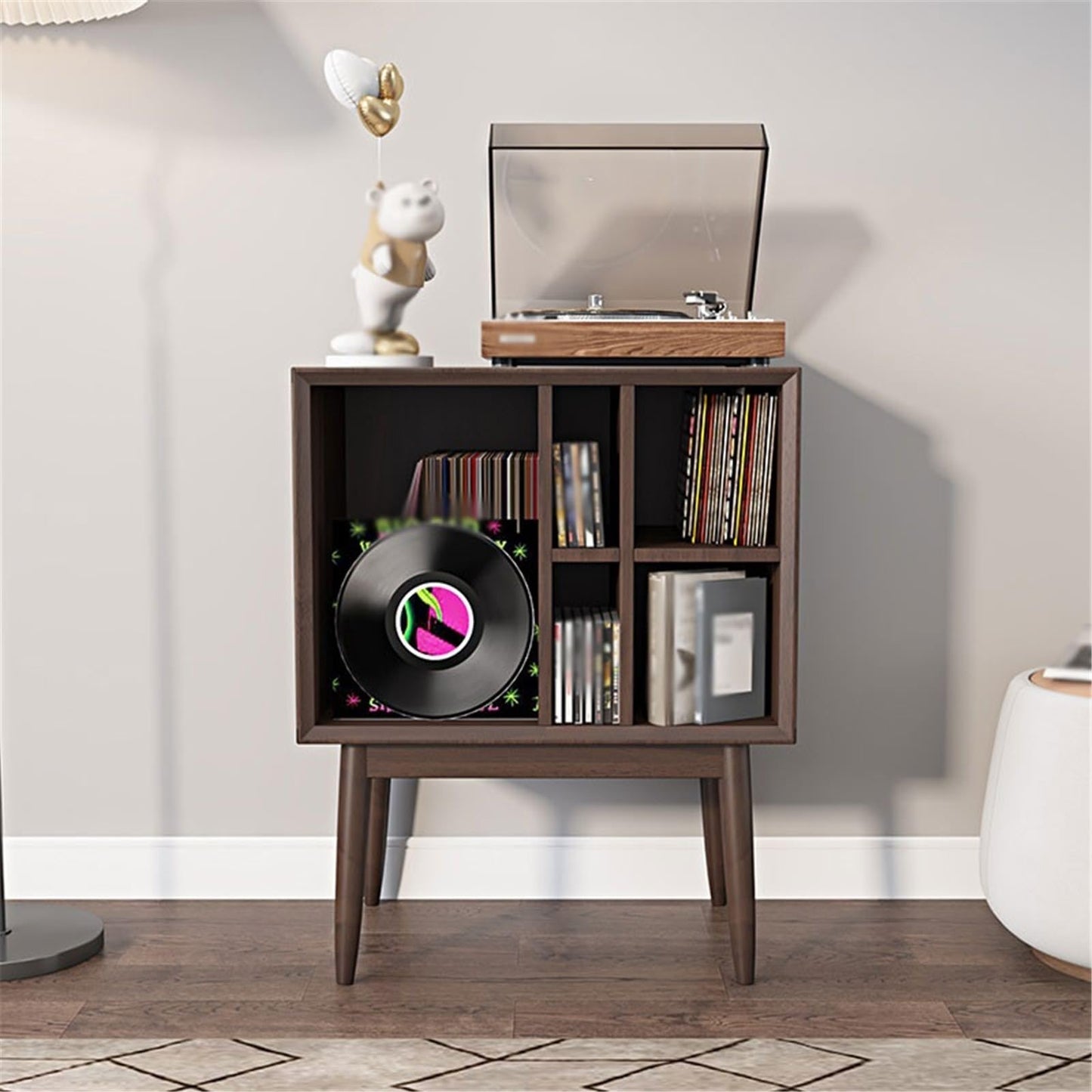 uP9sF2mD DVD Shelf Organizer Retro Vinyl Record Cabinet Magazine Storage Bookcase Wooden Sofa Sideboard CD Storage Rack