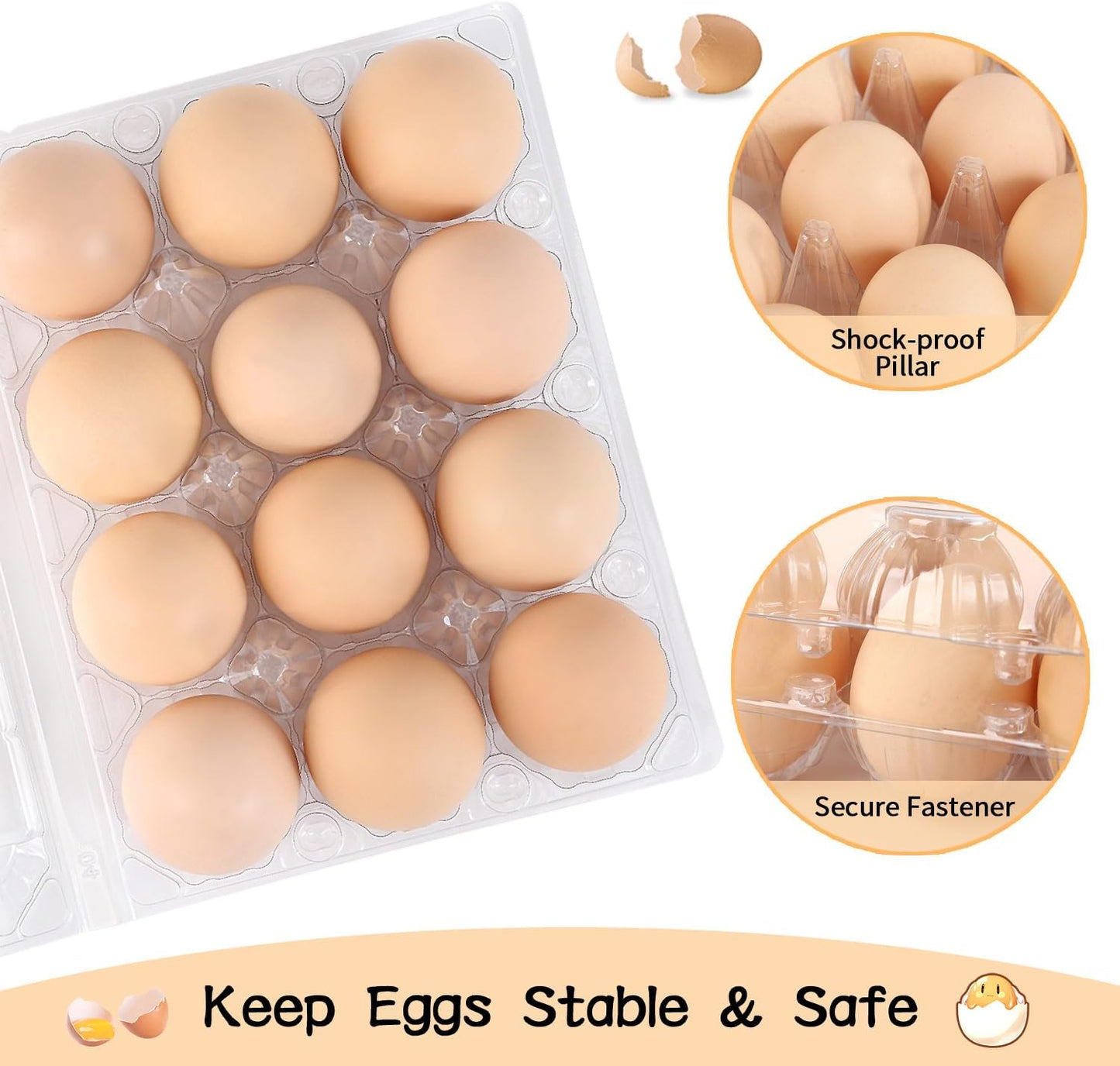 Egg Cartons 80 Pieces, Clear Plastic Reusable Egg Tray Container Holder for 12 Count Eggs, Bulk Storage with Sticker