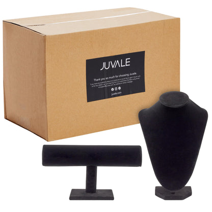 Juvale Necklace Display Stand & Bust Set - 2-Piece, Black Velvet, Modern Freestanding - Necklace Holder Stand & Bracelet Holder Display - Jewelry Showcase for Vendors & Photography