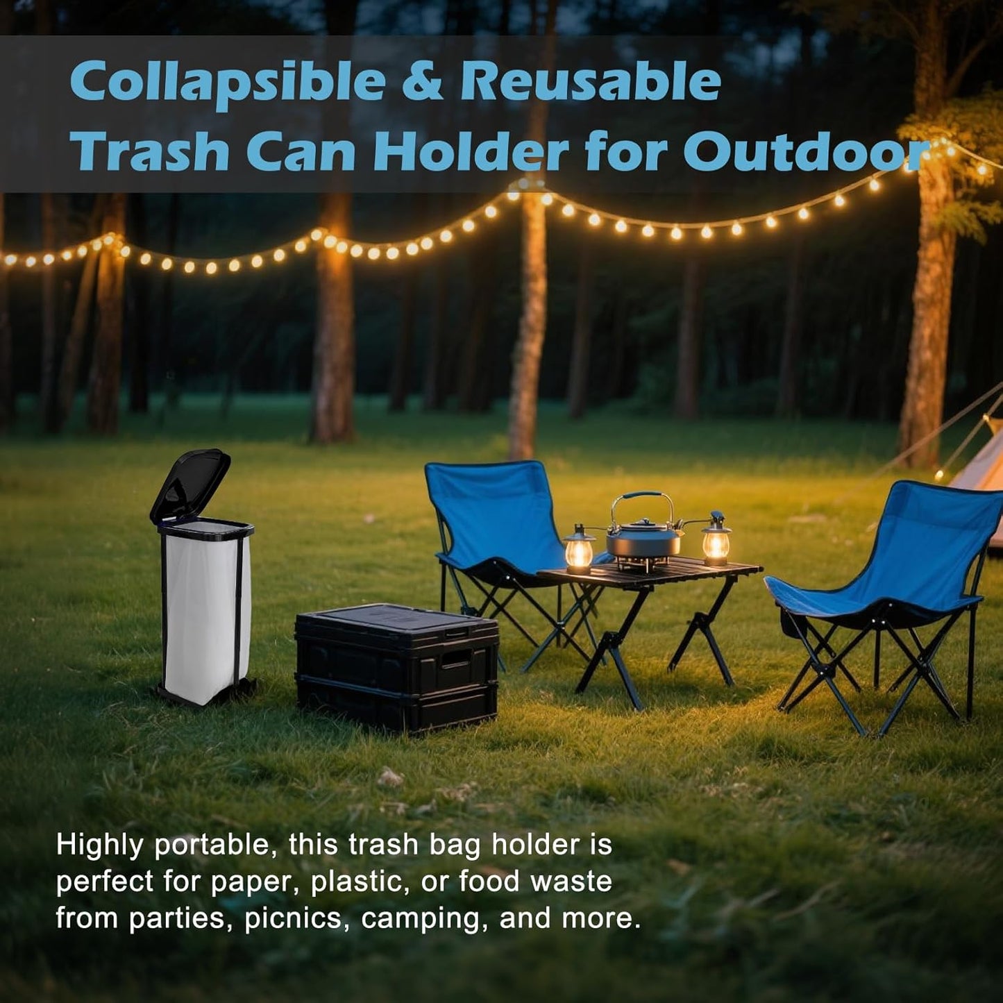 UUFCTY Collapsible Trash Bag Holder Portable Garbage Bin Holder Stand for Kitchen Outside High Capacity Plastic Outdoor
