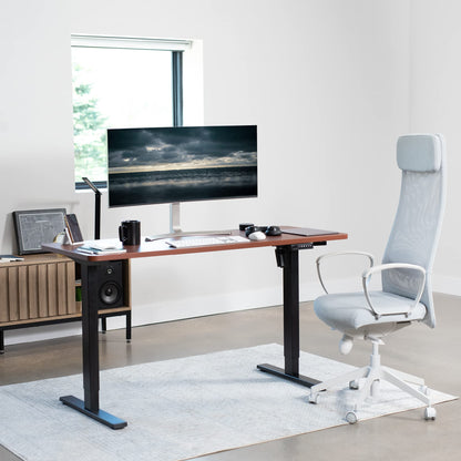 VIVO Electric 60 x 24 in Standing Desk, Memory Height Adjustment, 1B Series, Holds 220 lbs, One-Piece Dark Walnut Top, Black Frame, DESK-KIT-1B6D