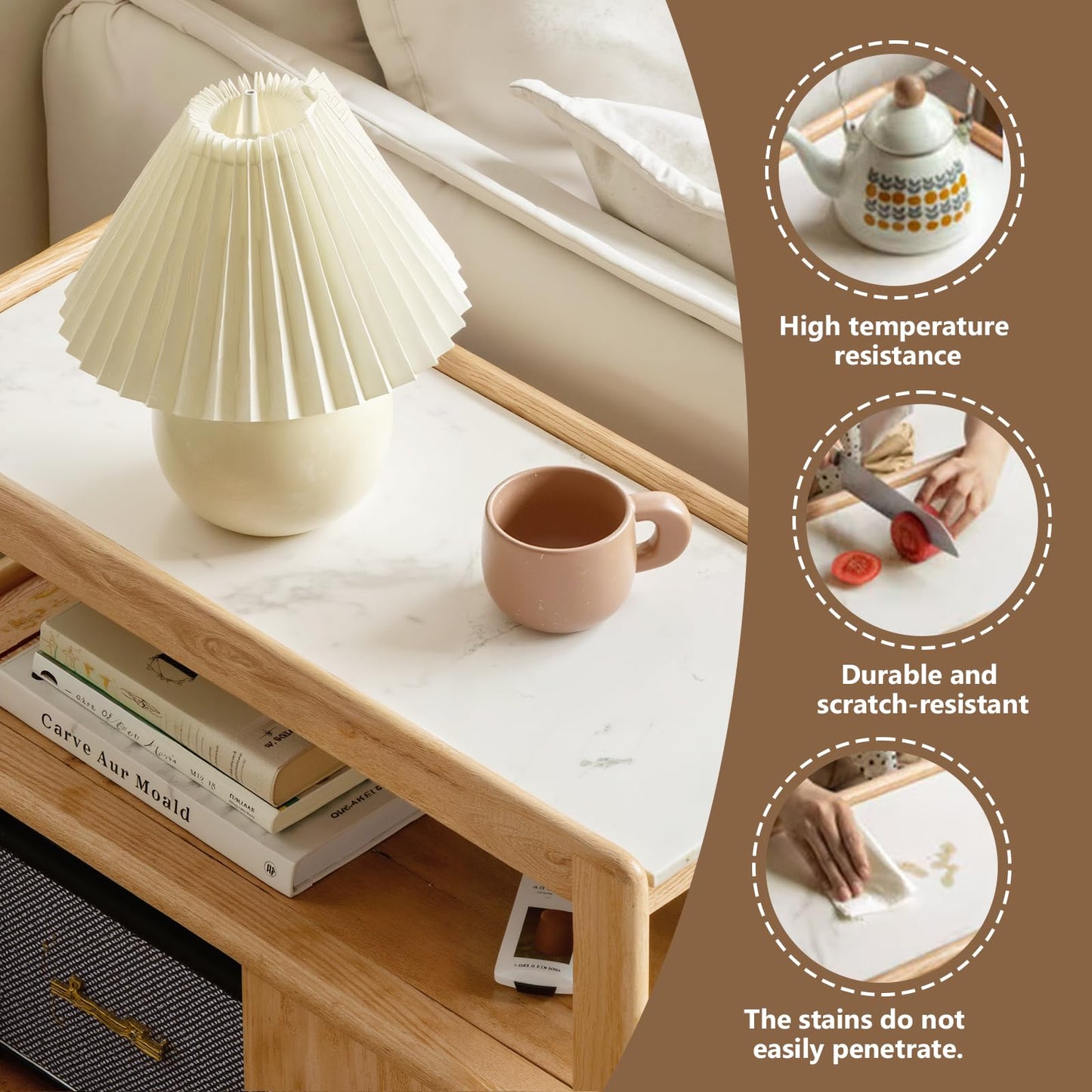 YingjiaLife Couch Side Table,with Scroll Wheels Mobile Dining Side Table,Narrow Bedside Table with Storage Function （Oak Color, 26.77" Dx 11.81" W x 23.23" H for Living Room Bedroom,Restauran Use