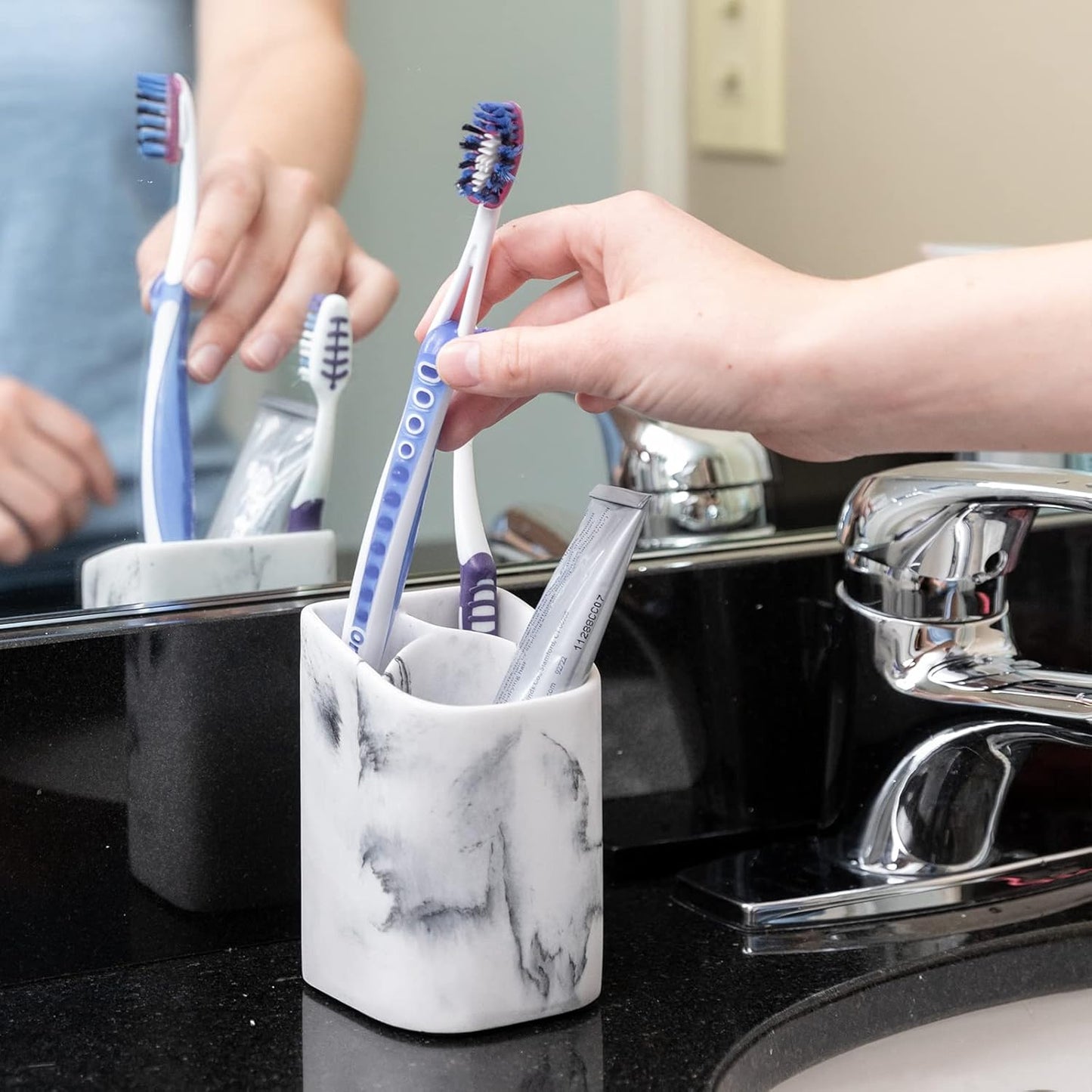ZCCZ Toothbrush Holder for Bathroom - Premium White Marble Organizer for Electric or Kids Toothbrushes