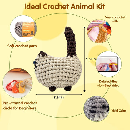 Zepiany Crochet Kit for Beginners, Crochet Cat Beginner Crochet Kit for Adults, Amigurumi Crochet Animals Cat Crafts Crochet Kits, Easy Knitting Kit Galentines Day
