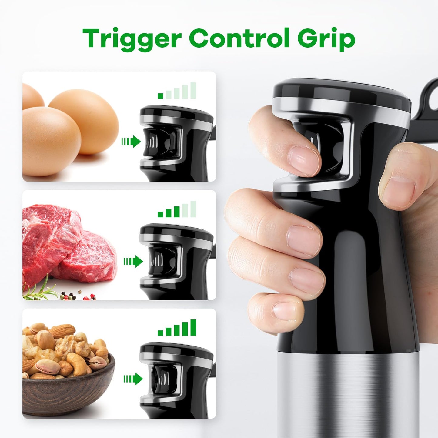 Turelar Immersion Blender Handheld Corded Hand Blenders Set 1100W, Trigger Variable Speed 5 in 1 Stick Emulsifier with Chopper, Whisk and Frother for Soup, Baby Food and Smoothies,Black