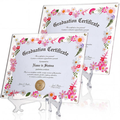 Novabright 2 Set 2026 8.5x11 Floral Acrylic Graduation Certificate Frame Pressed Flower Wall Mount Floating A4 Picture Frame Double Panel for Graduation Certificate Degree Document Memory Picture Gift