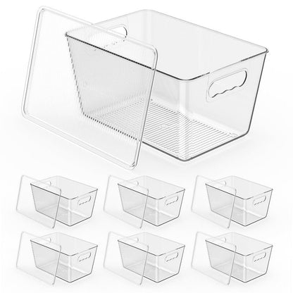 KJIXYUNG 6 Pack Clear Stackable Storage Bins with Lids, Large Plastic Pantry Organizers and Storage Containers for Kitchen Cabinet, Fridge, Closet, Bathroom - BPA-Free Home Organization Must Haves