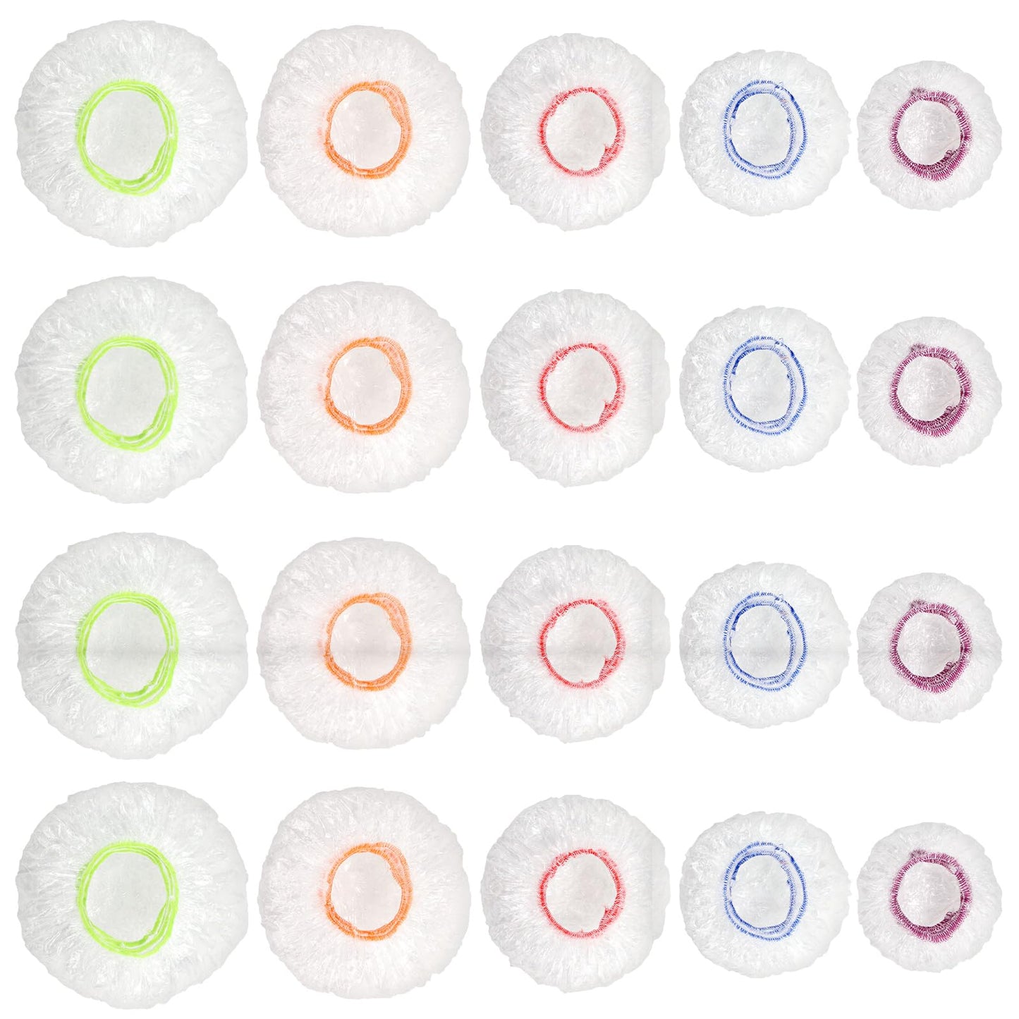 Sublaga 200Pcs Reusable Plastic Bowl Covers - 5 Sizes With Elastic, Food Grade Safe Material
