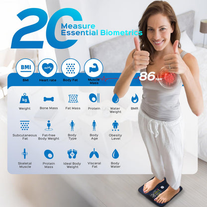 Lepulse Smart Scale for Body Weight, Digital Bathroom Weight Scale with BMI Muscle Mass 20 Body Composition Metrics, Large Display Body Fat Scales, Heart Rate, Accurate Bluetooth Weighing with App