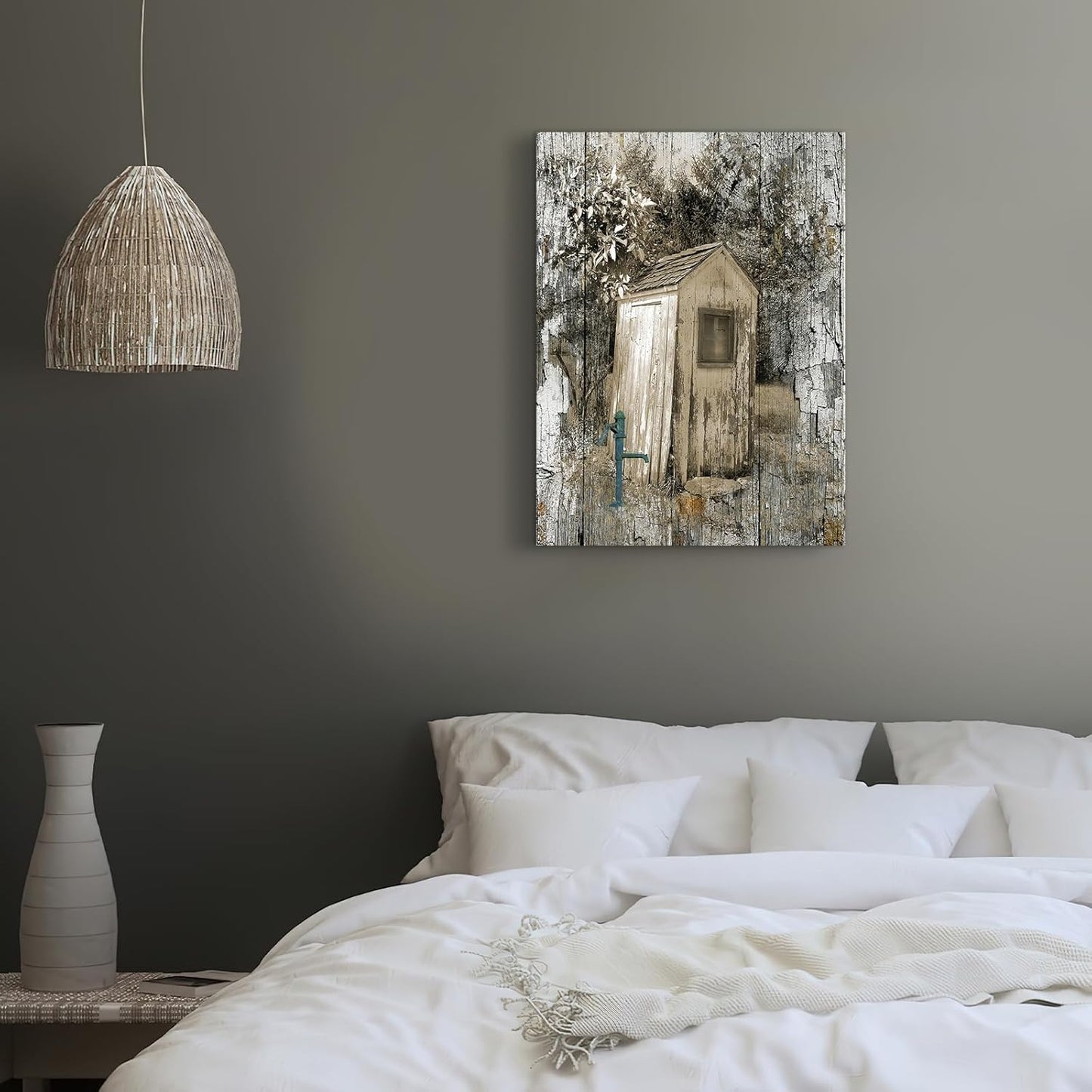 Luslya Farmhouse Outhouse Wall Art, Vintage Theme Painting, Framed Poster for Living Room Bedroom Bathroom 12x16 inch